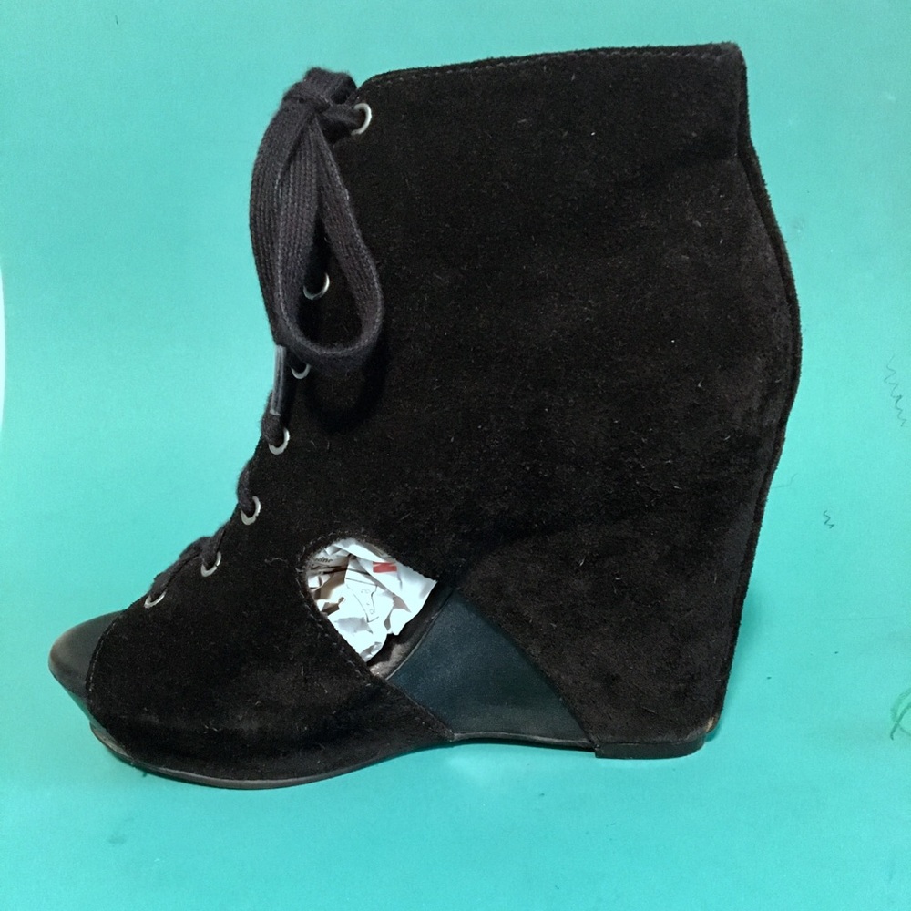 Lace Up 4” Black Suede Wedges